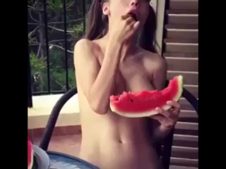 naked eating watermelon